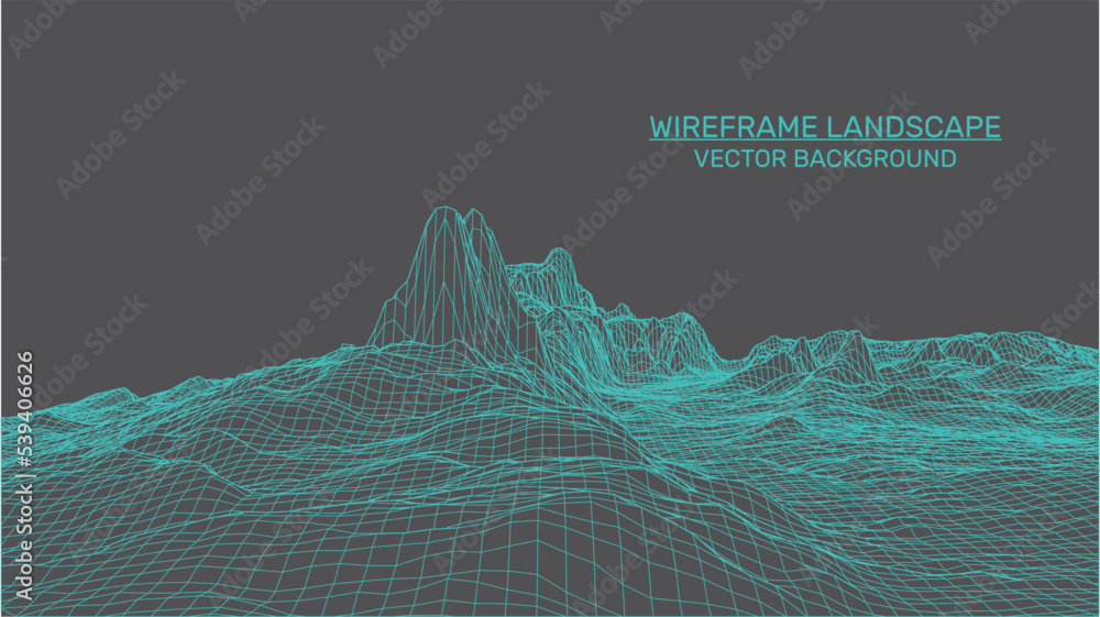Poster abstract landscape background. mesh structure. polygonal wireframe background. 3d technology vector 