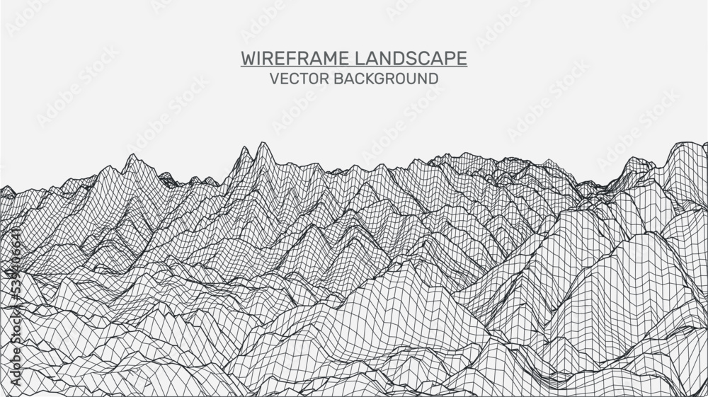 Poster abstract landscape background. mesh structure. polygonal wireframe background. 3d technology vector 