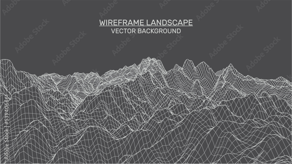 Poster abstract landscape background. mesh structure. polygonal wireframe background. 3d technology vector 