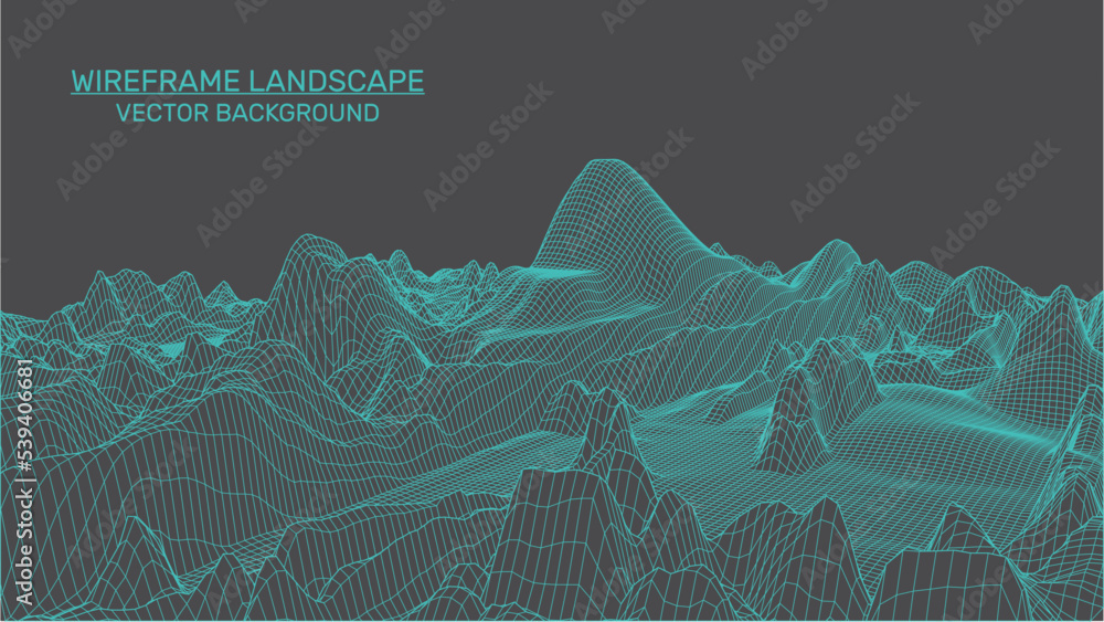 Poster abstract landscape background. mesh structure. polygonal wireframe background. 3d technology vector 