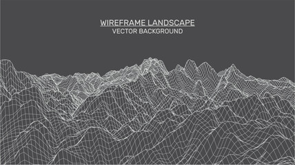 Abstract landscape background. Mesh structure. Polygonal wireframe background. 3d technology vector illustration	