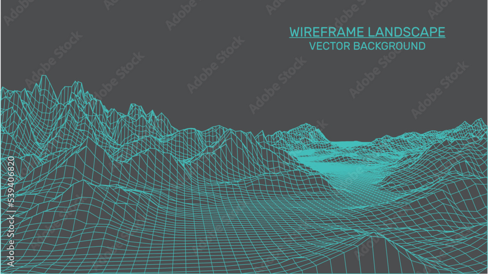 Poster abstract landscape background. mesh structure. polygonal wireframe background. 3d technology vector 