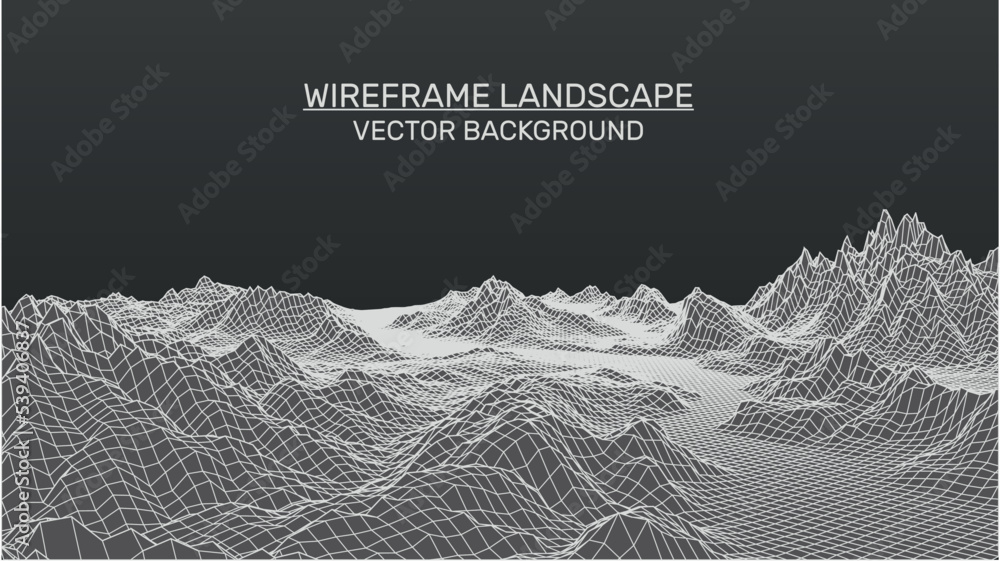 Poster abstract landscape background. mesh structure. polygonal wireframe background. 3d technology vector 