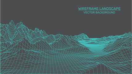 Abstract landscape background. Mesh structure. Polygonal wireframe background. 3d technology vector illustration  
