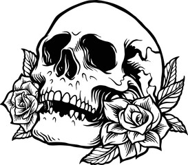 Side Skull Rose Silhouette Tattoo Vector illustrations for your work Logo, mascot merchandise t-shirt, stickers and Label designs, poster, greeting cards advertising business company or brands.