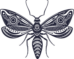 Vintage label, bee Vector tattoo sketch Art print