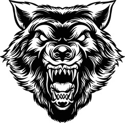 Silhouette Angry Wolf Head Tattoo Vector illustrations for your work Logo, mascot merchandise t-shirt, stickers and Label designs, poster, greeting cards advertising business company or brands.