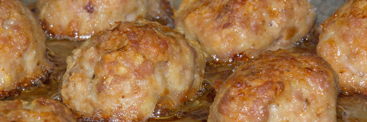 Homemade meat cutlets. Panoramic header web banner.
