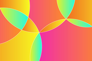 Bright liquid gradient circles overlap background. Abstract holographic fluidly rounded shapes backdrop composition