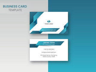 Double-Side Of Modern Business Card Template Layout In White And Blue Color.