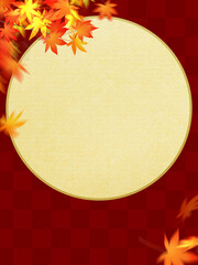 Oriental background material of circle, traditional patterns and autumn leaves