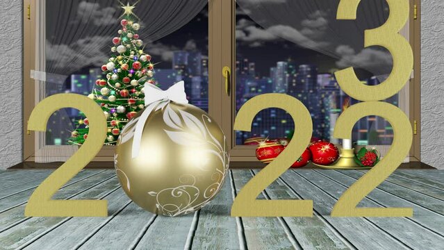 Filmato. Illustrazione 3D. Anno nuovo 2023. Capodanno 2023 in numeri. Il 2023 sostituisce il 2022..