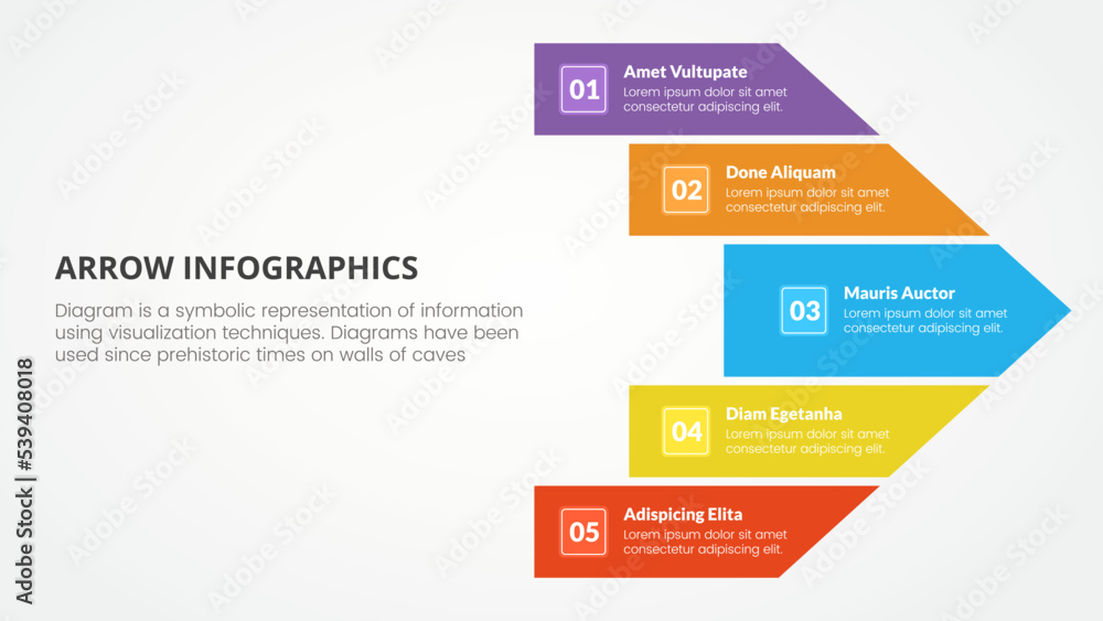 Poster arrow style infographic slide presentation template with modern flat style color with 4 arrow on rig