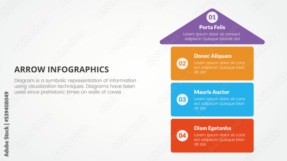 Poster arrow style infographic slide presentation template with modern flat style color with 4 arrow on rig