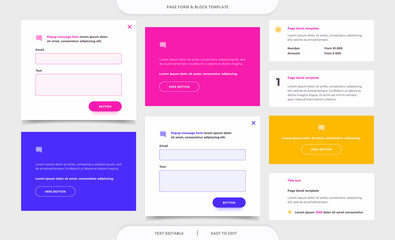 Web page form and block template. Popup message form.  Landing page fragments. Web design template.  - obrazy, fototapety, plakaty