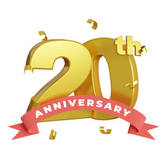 20th anniversary celebration golden number with confetti