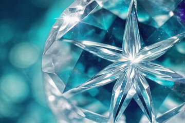 closeup of a crystal in blue white light with star pattern