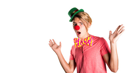 Young attractive guy in a clown costume.