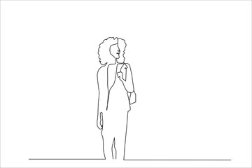 standing curly hair woman standing calm and confident posing with her bag