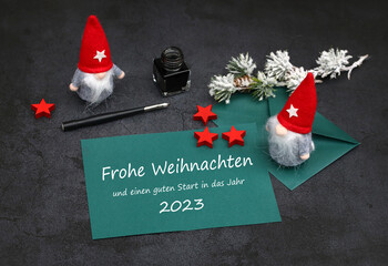 Weihnachtskarte: Karte mit Weihnachtsgrüßen Frohe Weihnachten und einen guten Start in das neue...
