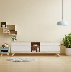Cream color wall background,Modern living room decor with a tv cabinet.