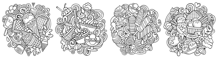 Ice Cream cartoon vector doodle designs set