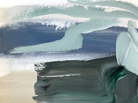 Modern Abstract Art Painting Beach. Sea waves.