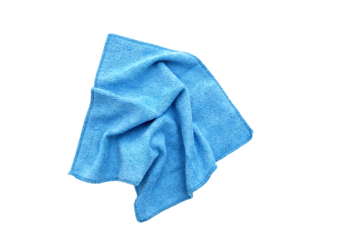 Blue rag, microfiber cloth for household, kitchen. Top view, PNG on white or transparent background