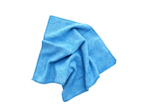 Blue rag, microfiber cloth for household, kitchen. Top view, PNG on white or transparent background
