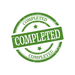 Vector illustration of green completed stamp on white background