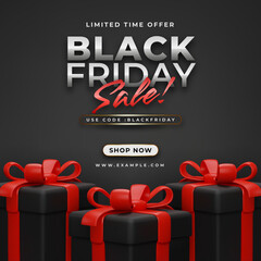 Fototapeta premium Realistic black friday sale podium banner with black gifts