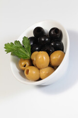 green and black olives in bowl