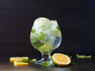 Close up of mojito on black background