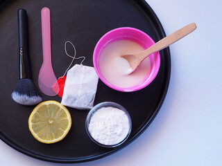 Natural rice face mask. Rice flour, green tea, lemon