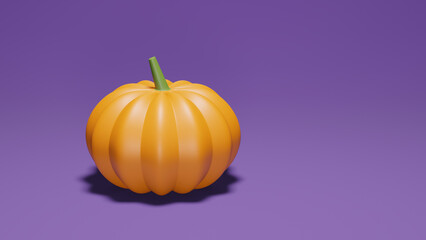 3d render of low poly pumpkin against purple background with empty space for text
