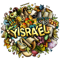 Yisra'el Israel hand drawn cartoon doodles illustration. Funny travel design.