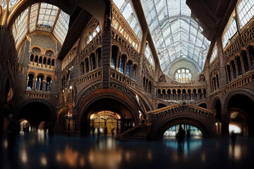 AI generated image of a large vintage museum of natural history in England  - obrazy, fototapety, plakaty