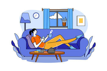 Girl heaving Coffee and relaxing on the sofa