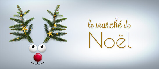 Le marché de Noël, renne avec branches de sapin, concept de noël.