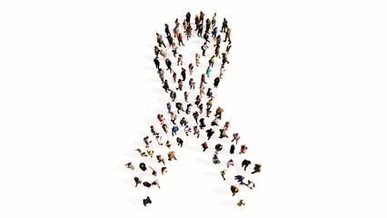Concept conceptual large community of people forming the image of breast cancer symbol. 3d illustration metaphor for awareness, solidarity, life, prevention, support, help and cure