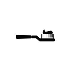 Brush teeth icon in black flat glyph, filled style isolated on white background