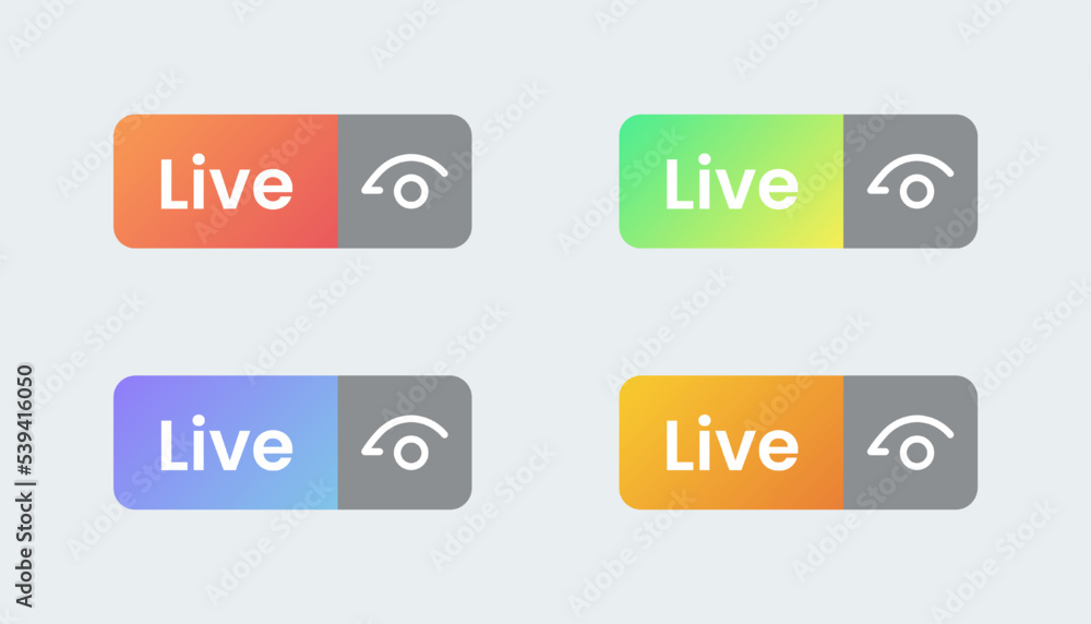 Poster set of live stream symbol. colourful gradient icon or button of livestream.