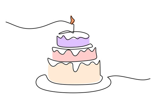 recommend clip art: One continuous single line of birthday cake isolated on white background.
