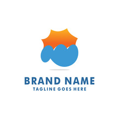 Obraz premium sun and cloud logo design, vector, sun and cloud illustration, blue sky, orange sun, premium logo design
