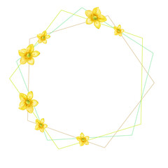 Watercolor illustration, yellow flowers, frame, hexagonal for printing.