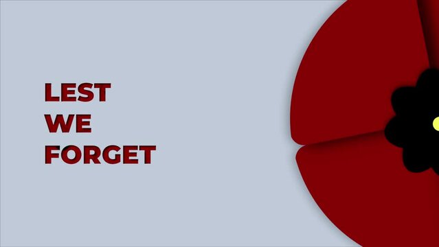 2D looping Animation of lest we forget text with rotated Red Poppy Flowers