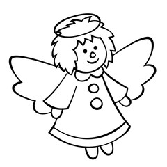 Cute little christmas angel. Doodle vector advent coloring page sketch illustration.