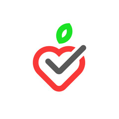 Simple minimal apple icon with checkmark vector illustration. Cool modern apple logo isolated on white background. Awesome apple icon.
