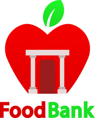 Food bank logo design concept. Simple flat bank shape as an apple modern isolated on white background. Awesome apple food bank logo.