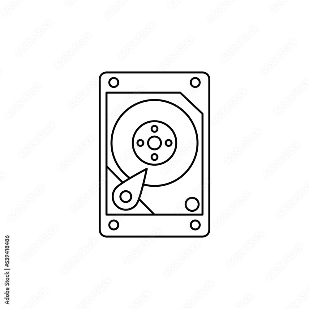 Poster hdd drive computer storage icon in line style icon, isolated on white background